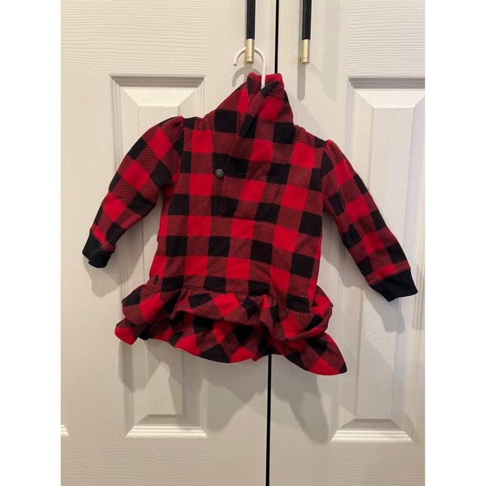 ralph lauren girls red buffalo print ruffle sweater shawl neck size 12 months